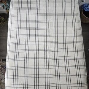 West Elm Full Sized Blanket Cream W/ Black Pinstripe Plaid Super Soft